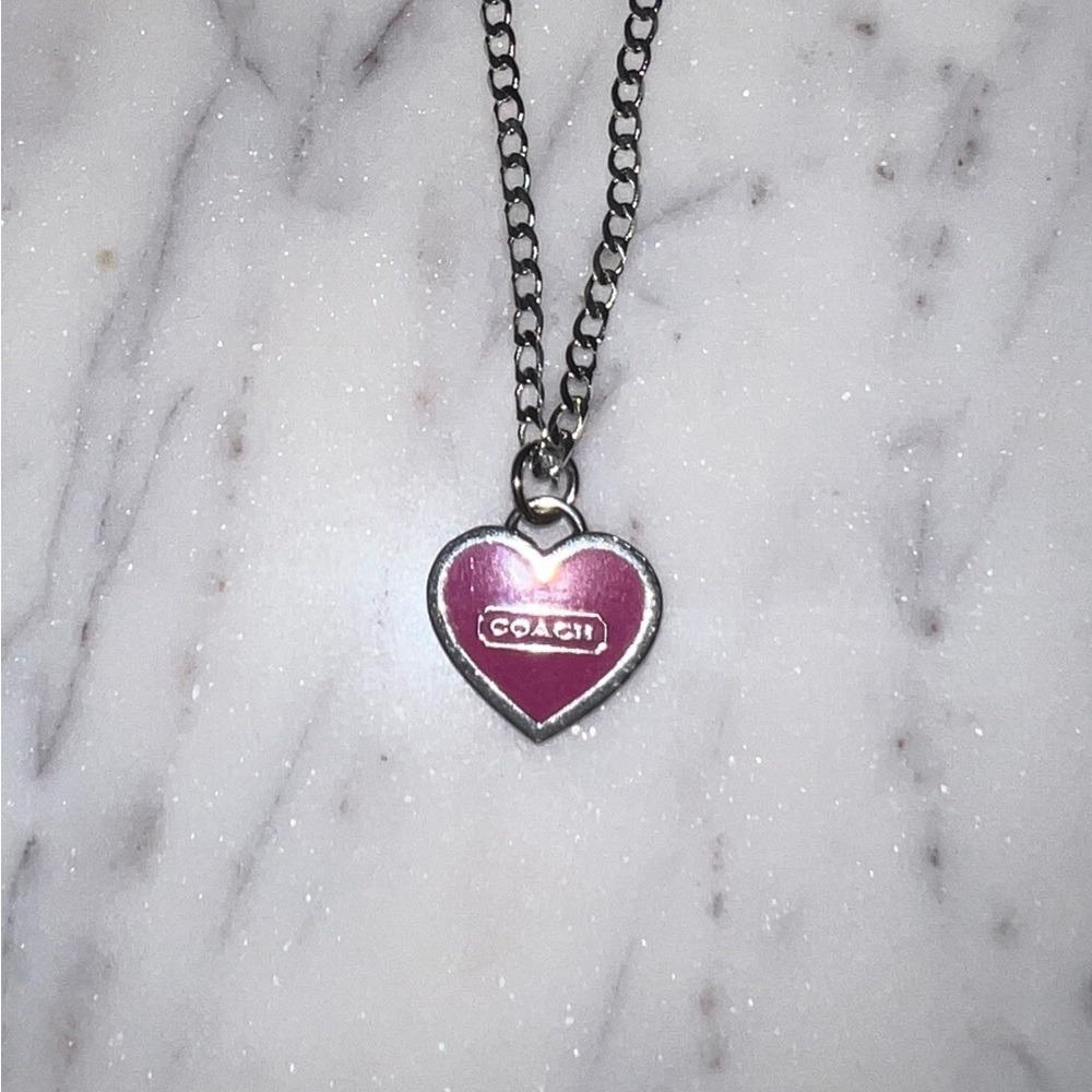 Coach Silver and Pink Heart Necklace - Picture 1 of 6